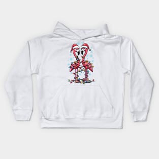 Festive Flamingos Tangled in Christmas Lights Kids Hoodie